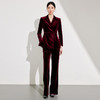 IWY/气质酒红色年会主持西装套装女士高级感丝绒职业正装微喇裤两件套24CP642 商品缩略图1