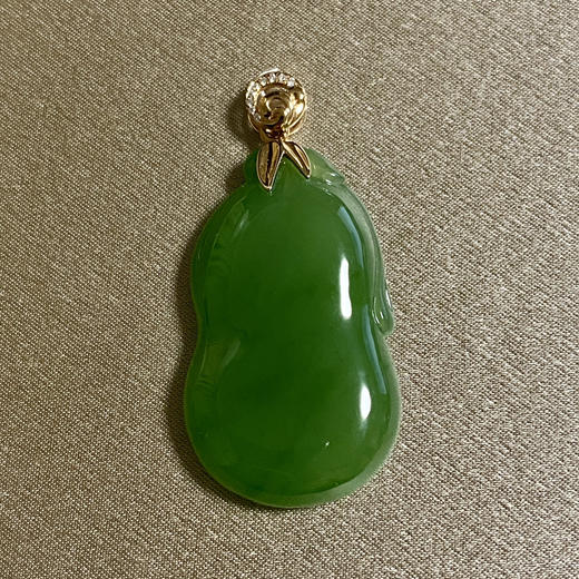 18K玫瑰金和田玉（碧玉）镶钻葫芦吊坠/单面葫芦19*33mm/苹果绿 商品图0