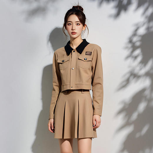 奢姿大码女装2025春季气质翻领两件套胖妹妹时尚轻奢休闲简约套装9951992802 商品图1