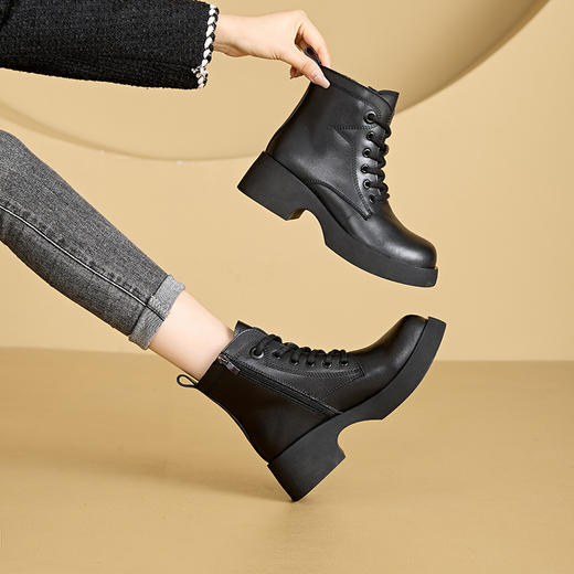 丁摩 秋季新品真皮复古马丁靴女韩版侧拉链女式皮靴厚底休闲女鞋子5ZF-513-2 商品图6