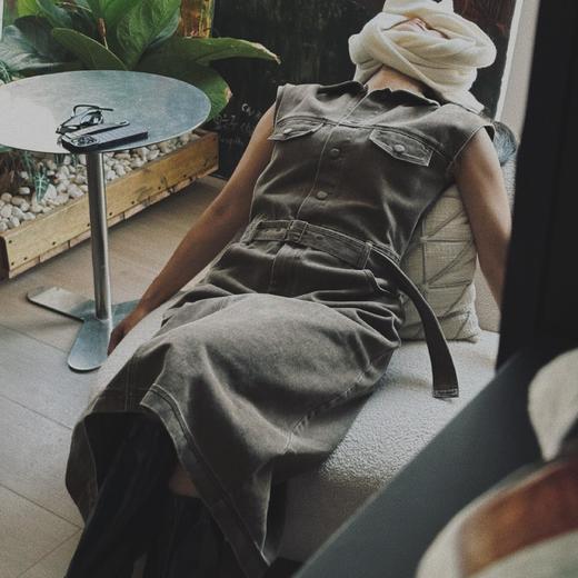 顺丰包邮41814洛诗琳轻奢水染咖复古翻领棉质无袖连体裙666 商品图3