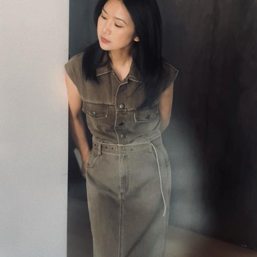 顺丰包邮41814洛诗琳轻奢水染咖复古翻领棉质无袖连体裙666 商品图0