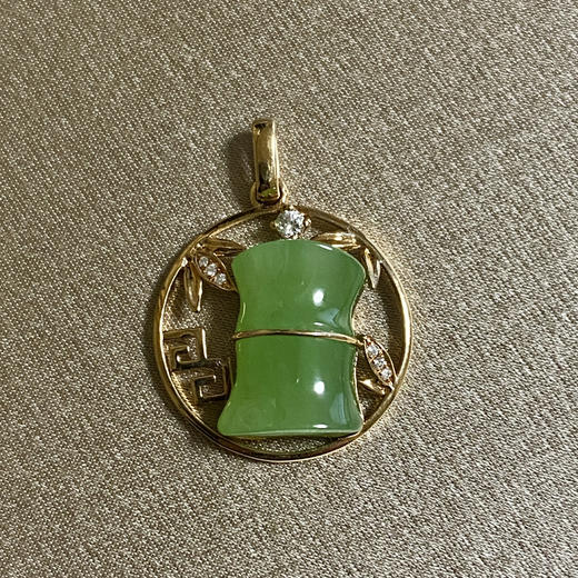 18K玫瑰金和田玉（碧玉）镶钻吊坠--庭竹/竹节5*13mm/苹果绿 商品图0