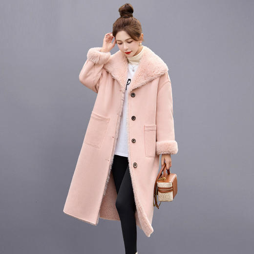 长款皮毛一体羊羔毛外套女冬季2024新款加厚环保皮草仿鹿皮绒大衣 商品图0