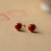 【相思·天然南红银镀金耳钉】S925纯银镀金镶嵌南红玛瑙耳钉圆形简约蛋面简约时尚气质女士耳饰 商品缩略图4