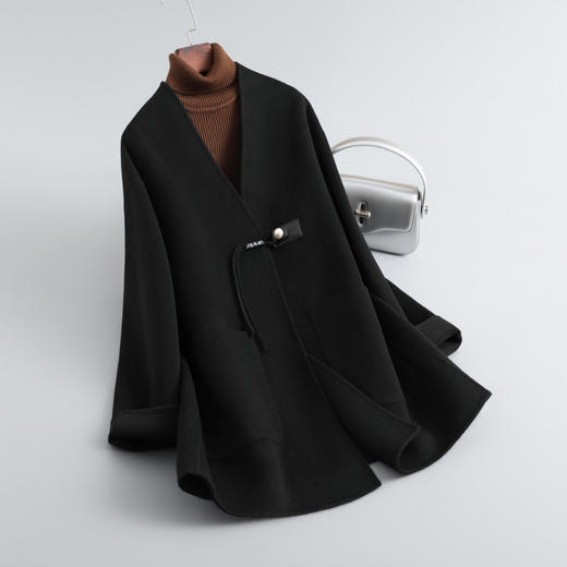 丁摩 高端休闲羊毛羊绒外套牛角扣10羊绒宽松大码双面呢5ZF-28376 商品图3