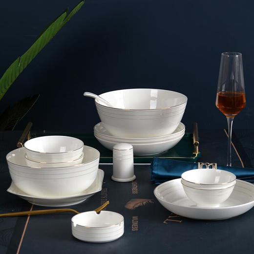 唐惠餐具整套唐山骨瓷碗盘餐具套装33头中式简约乔迁礼物皮箱包装彩虹 商品图1