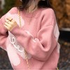 日韩秋冬新款花朵毛衣女气质宽松慵懒风设计感撞色提花套头针织衫 商品缩略图2