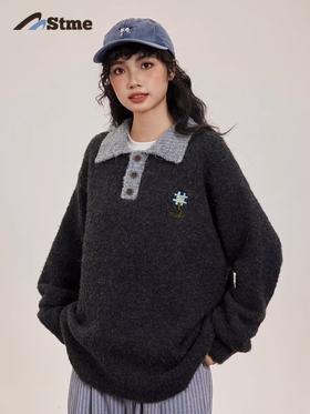 早乙女惠子saotome/STMMY243249/圈圈纱撞色领毛衣polo