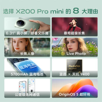 vivo X200 Pro mini 16GB+512GB 钛青  6.31英寸纤薄小直屏 蔡司超级长焦 拍照 AI手机 /手机通讯 /手机 /手机 商品图5