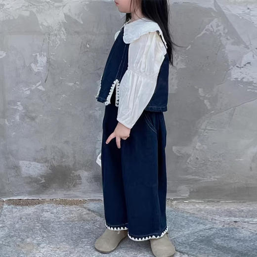 裁缝学苑TQ137秋季新款女童时髦翻领衬衫套装中小童洋气百搭牛仔马甲休闲裤 商品图1