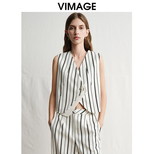 VIMAGE纬漫纪时尚通勤收腰V领显瘦马甲无袖上衣2025春季新款V2303913 商品图0