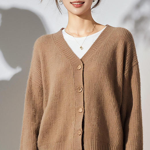 奢姿2025年春季新款大码女装复古慵懒风上衣胖妹妹V领毛衣外套9844355945 商品图4