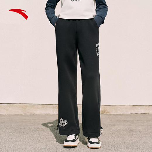 安踏（ANTA）针织复古运动长裤 女子冬季新款印花宽松休闲直筒裤卫裤162518302 商品图1