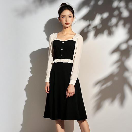奢姿春季新款大码女装洋气法式裙子胖妹妹赫本风方领连衣裙9951820653 商品图3