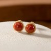 【相思·天然南红银镀金耳钉】S925纯银镀金镶嵌南红玛瑙耳钉圆形简约蛋面简约时尚气质女士耳饰 商品缩略图5