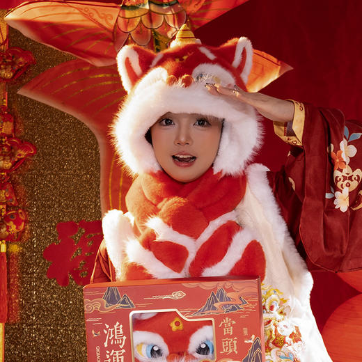 【鸿运当头❗️新年毛绒醒狮帽】春节就要戴新帽，马年秋冬女保暖帽子红色可爱虎头帽卡通龙头雷锋帽年货围巾 商品图8