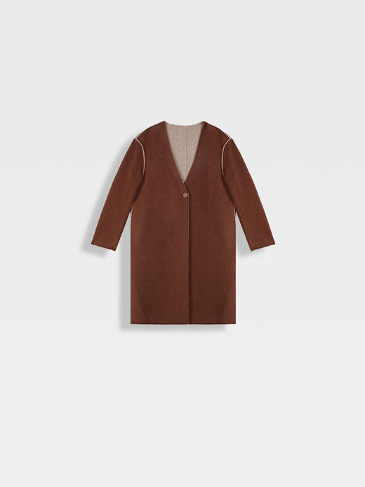 callisto咖色纯绵羊毛长款女装大衣 商品图3