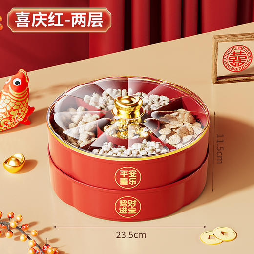 【新中式❗️福气满满旋转果盘】招财进宝，平安喜乐，分层多格设计，新款家用透明带盖新年蛇年春节元宝干果盘糖果盒礼物 商品图5