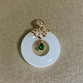 18K玫瑰金和田玉（白玉）镶钻吊坠--照暮春/甜甜圈直径20mm