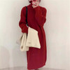 新年战袍鸿运外套红色本命年长款红色毛衣裙女式秋冬2025新款过膝加厚麻花高领针织毛衣连衣裙 商品缩略图1