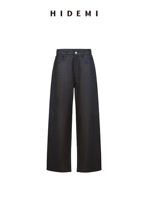 HIDEMI 甄选原色原浆赤耳单宁红线中低腰直筒微阔腿复古牛仔裤长裤 商品图11