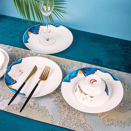 唐惠餐具套装12头碗盘餐具套装唐山骨瓷家用碗套装筷子盘子 福鹿同行 商品图0