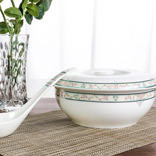 唐惠 碗 碗碟套装家用饭碗盘子勺子骨瓷餐具套装30头中式碗盘釉上彩浮雕工艺烟花三月家居实用礼品餐具 餐具 商品图4