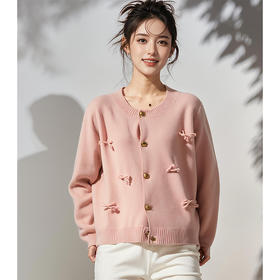 奢姿2025年春季新款大码女装甜美减龄针织衫胖妹妹蝴蝶结圆领上衣9644328653
