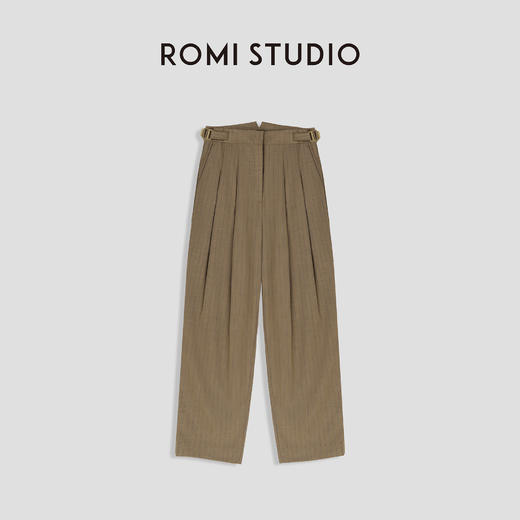 ROMI STUDIO“内外兼备”复古高腰可调节倒褶深卡其休闲西裤K3215 商品图0