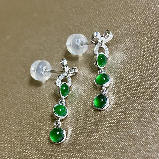 18K白金翡翠镶钻耳饰/半珠3mm*6 商品图1