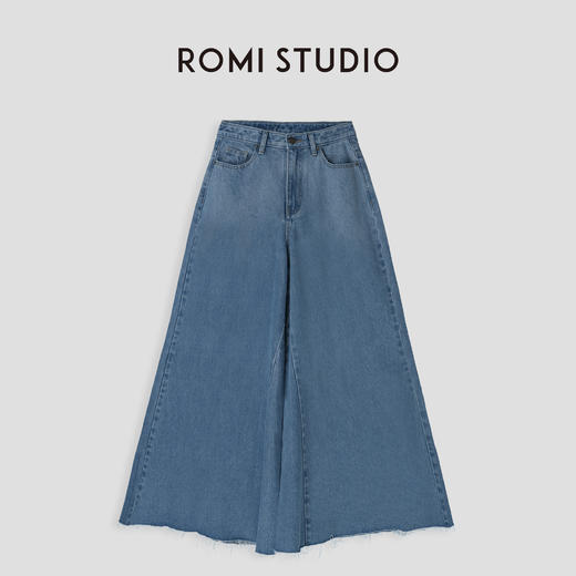 ROMI STUDIO“率性无限”100%棉高腰阔腿渐变毛边A字牛仔裤23AWN143 商品图0