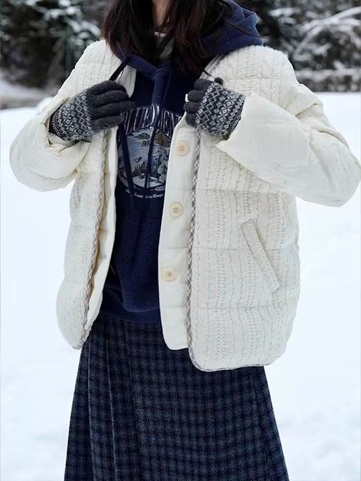 浮生八记/24D188/复古拼接羽绒服假两件绞花90白鸭绒外套 商品图0