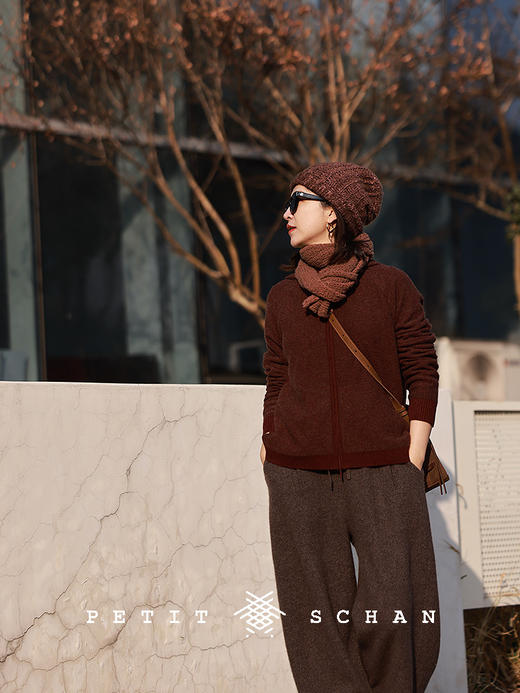 PETIT SCHAN小闪 CLO#709 Dark plum sauce 乌梅酱 纯山羊绒宽松拉链针织开衫 商品图2