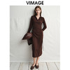 VIMAGE纬漫纪气质女神垂坠修身高腰显瘦深卡其连衣裙2025春季新款V2307920 商品缩略图0