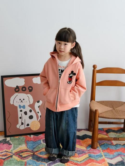 2025春DD日系儿童复古卡通老鼠联名徽章连帽拉链开衫卫衣外套 商品图0