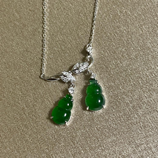 18K白金翡翠镶钻葫芦项链/葫芦5*8mm 商品图0