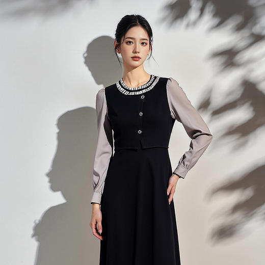 奢姿2025年春季新款大码女装织带圆领裙子胖妹妹温柔洋气连衣裙9951853103 商品图0