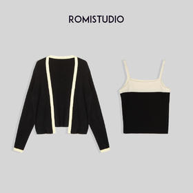 ROMI STUDIO-B 简约百搭气质黑杏撞色吊带加针织开衫两件套 M3690