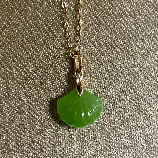 18K玫瑰金和田玉（碧玉）项链--小贝壳/双面贝壳9*10mm/链长40+2cm/苹果绿 商品图0