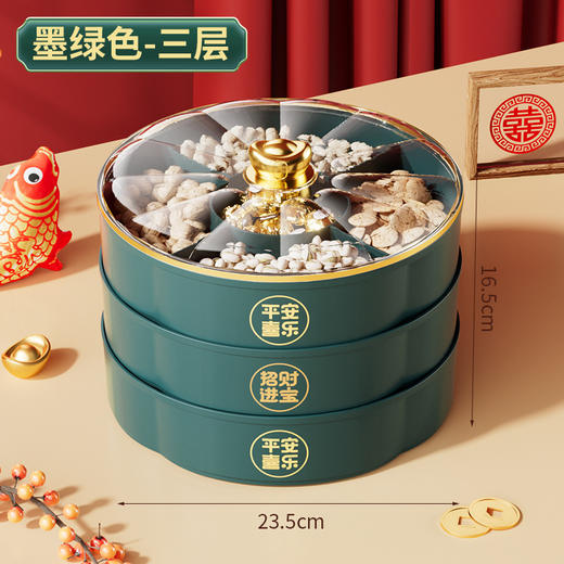 【新中式❗️福气满满旋转果盘】招财进宝，平安喜乐，分层多格设计，新款家用透明带盖新年蛇年春节元宝干果盘糖果盒礼物 商品图9