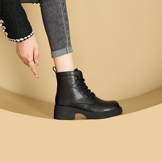 丁摩 秋季新品真皮复古马丁靴女韩版侧拉链女式皮靴厚底休闲女鞋子5ZF-513-2 商品图0