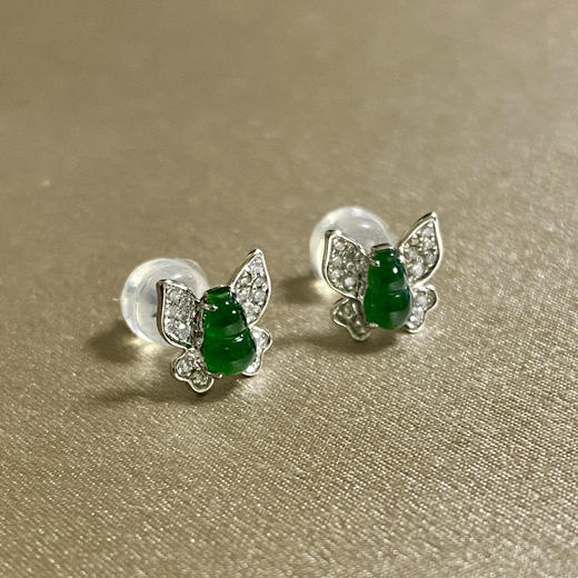 18K白金翡翠镶钻耳饰-蝶/葫芦5.8*3.5mm 商品图0