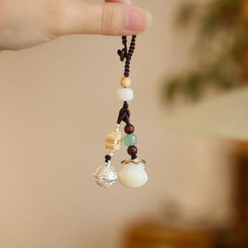 敦煌【有钱花摇钱袋菩提铃铛挂件】敦煌福泽白玉菩提钱袋钥匙扣铃铛摇钱花创意挂件汽车钥匙扣