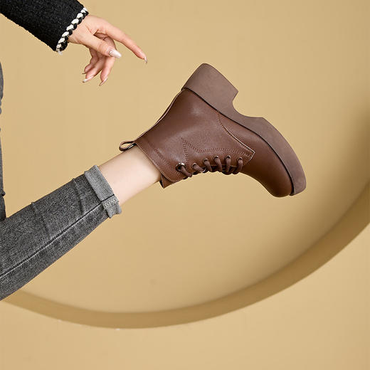 丁摩 秋季新品真皮复古马丁靴女韩版侧拉链女式皮靴厚底休闲女鞋子5ZF-513-2 商品图1