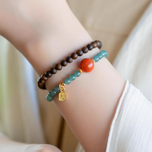 【经典】半山半水天然沉香木翡翠双圈手串5mm  天然翡翠南红转运珠手链珠串新中式带证书 商品图2