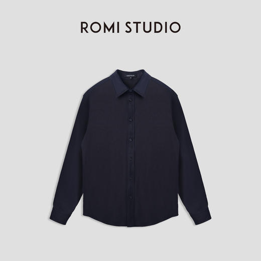 ROMI STUDIO-B “随性优雅”亚麻亲肤薄款宽松简约藏蓝色衬衣T4028 商品图0
