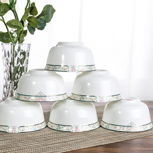 唐惠 碗 碗碟套装家用饭碗盘子勺子骨瓷餐具套装30头中式碗盘釉上彩浮雕工艺烟花三月家居实用礼品餐具 餐具 商品图2