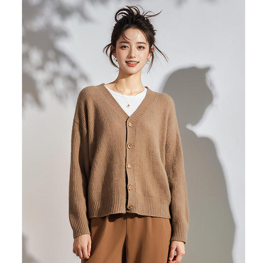 奢姿2025年春季新款大码女装复古慵懒风上衣胖妹妹V领毛衣外套9844355945 商品图3