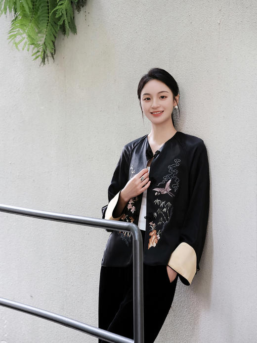 盛唐牡丹|重缎真丝鹤鹿同春手绣外套 商品图3